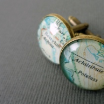 Handmade customisable map cufflinks, using vintage maps.